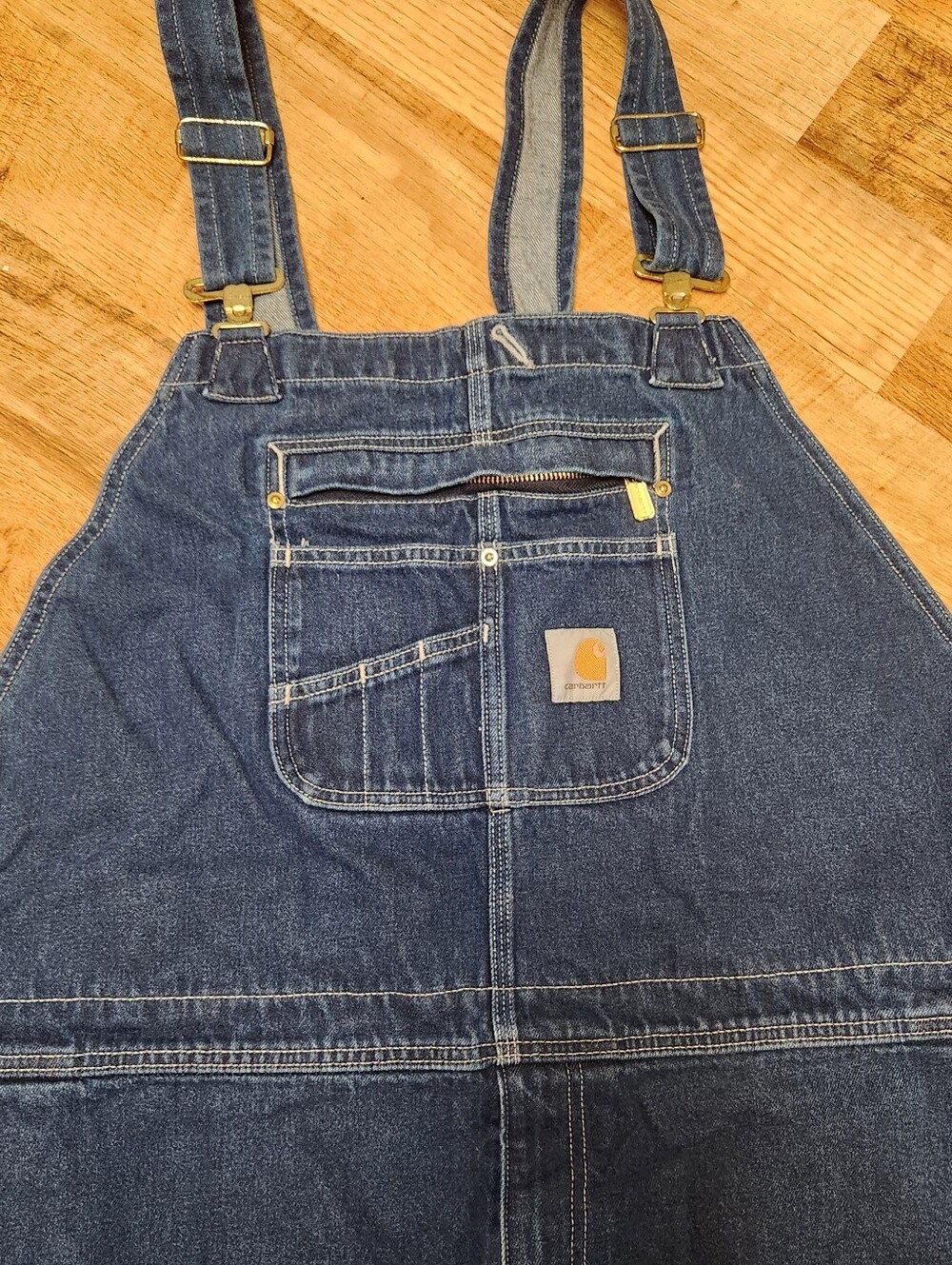 Carhartt Blue Denim Bib Overalls with Utility Pockets Sizd 50 X 32